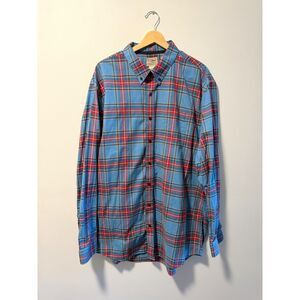 LL Bean Shirt Mens XL Tall Traditional Fit Plaid Button Down Cotton Blue Red